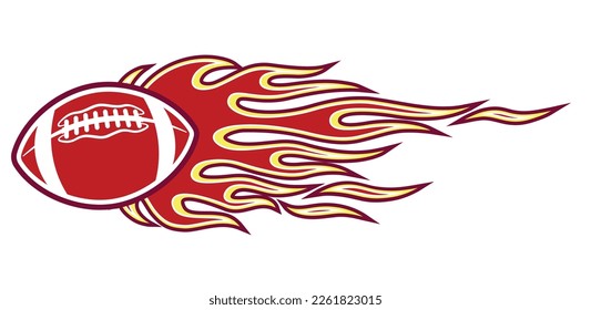 American football ball in burning fire flame rugby ball vector image car sticker motorcycle decal and sport logo template.