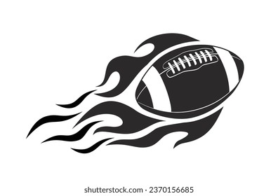 American football ball in burning fire flame. Sport logo template. Vector on transparent background