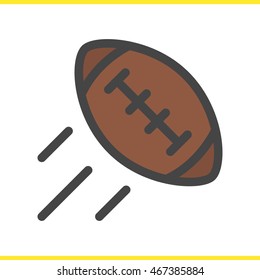 American football ball color icon. Flying rugby ball. Isolated vector illustration