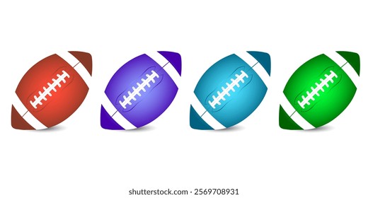 American football ball, colorful set, isolated, vector illustration.