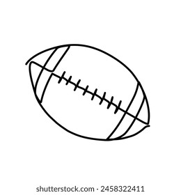 Pelota de fútbol americano en estilo de dibujo en línea continua. Dibujo de una línea de la bola de rugby. Doodle editable. Logo del fútbol americano. Equipamiento deportivo de juego en estilo lineal. Esbozo en estilo lineal