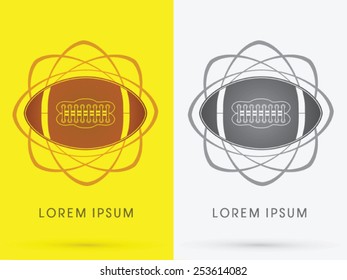 American football ball, designed using brown and black colors on line geometric background, logo, symbol, icon, graphic, vector.