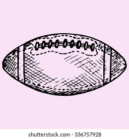 American Football Ball, Doodle Style, Sketch Illustration, Hand Drawn, Vector