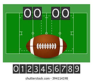 American football - ball, field, playground, scoreboard. Vector illustration