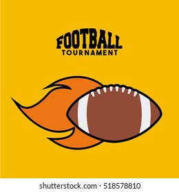 american football ball with flames over yellow background. colorful design. vector illustration