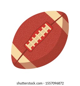 American football ball flat vector illustration. Traditional athletic sport, team competition symbol. Oval shape leather skin object with stitches. Rugby game accessory isolated on white background