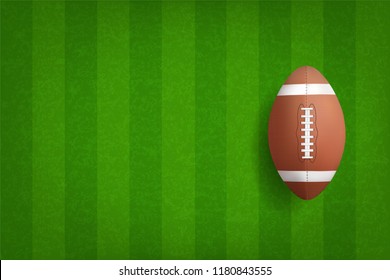 American football ball with green field pattern background. Vector illustration.