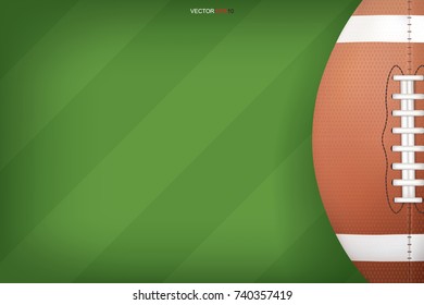 American football ball with green field pattern background. Vector illustration.