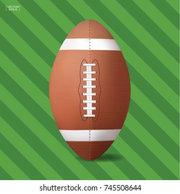 American football ball with green pattern background. Vector illustration.