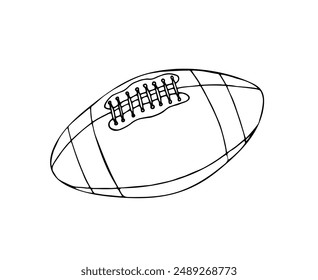 American football ball. Hand-drawn Rugby ball on white background. Simple icon of leather rugby ball 