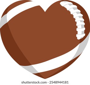 An American football ball in a heart shape. Concept for passion or love of sports