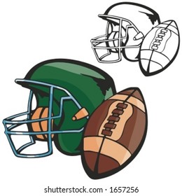 American football ball and a helmet. Vector illustration