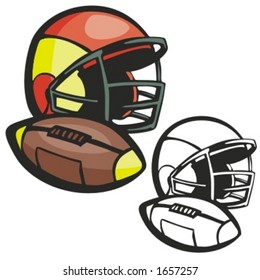 American football ball and a helmet. Vector illustration