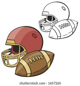 American football ball and a helmet. Vector illustration