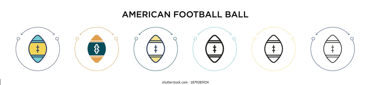 American football ball icon in filled, thin line, outline and stroke style. Vector illustration of two colored and black american football ball vector icons designs can be used for mobile, ui, web