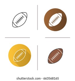 American football ball icon. Flat design, linear and color styles. Rugby ball. Isolated vector illustrations