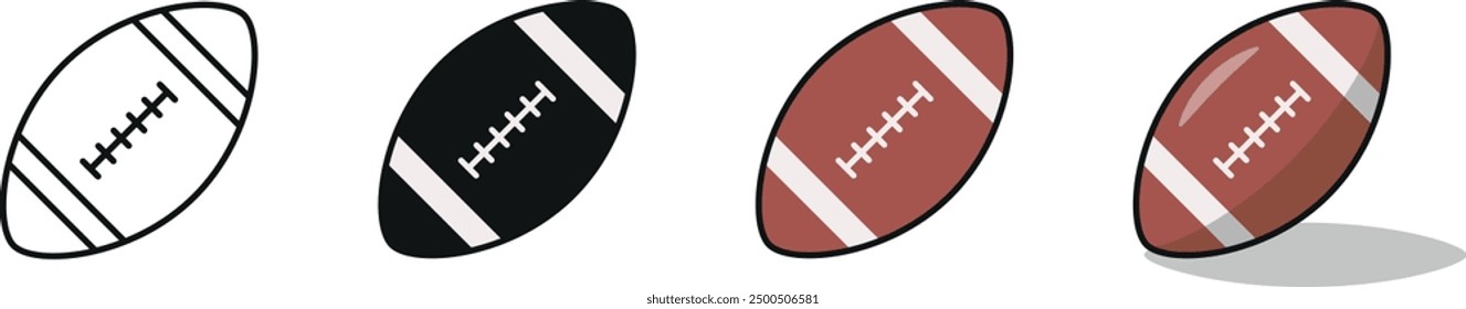 American football ball icon set in different styles. Vector Illustration.