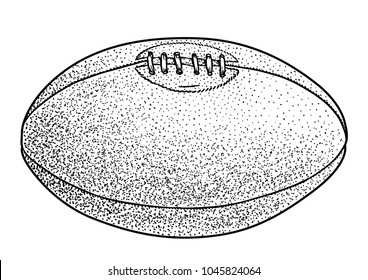 American football ball illustration, drawing, engraving, ink, line art, vector

