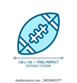 American football ball light blue icon. Sport game equipment.High school football. Gridiron ball. Pigskin. RGB color sign. Simple design. Web symbol. Contour line. Flat illustration. Isolated object