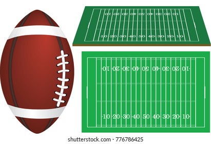 American football ball on football field pattern background. Vector illustration.