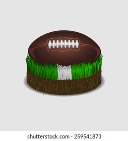 American football ball on a piece of grass football field