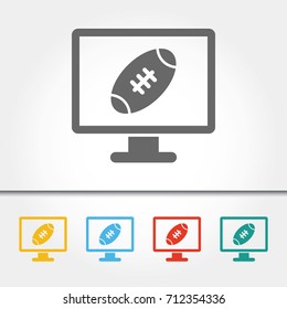 American Football Ball on TV Screen Single Icon Vector Illustration