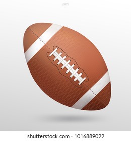 American football ball on white background with soft shadow. Vector illustration.