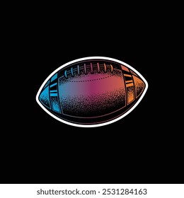 American football ball. Original vector illustration in vintage style isolated on black background. T-shirt design. Hand drawn, not AI