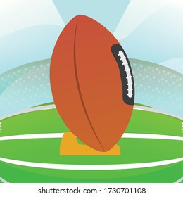 American football ball over a field. American football poster - Vector