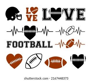 American football ball player helmet rugby logo emblem stadium silhouette soccer sports love heart vector