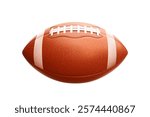 American football ball. Realistic classic brown leather rugby ball isolated on white background. Sports accessory for national cup, super bowl, championship or competition. Vector 3d illustration