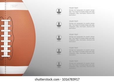 American football ball or rugby ball for background with area for copy space, text, message, word. Background for sports infographic. Vector illustration.