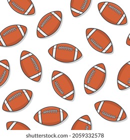 American Football Ball Seamless Pattern On A White Background. Rugby Icon Vector Illustration