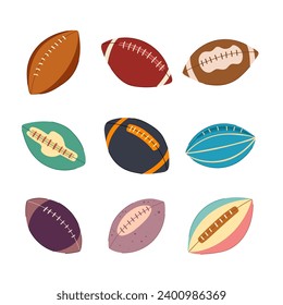 american football ball set cartoon. college field, texture sport, pigskin footbal american football ball sign. isolated symbol vector illustration