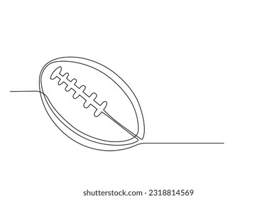 American football ball in single continuous line style. One line drawing of Rugby ball. Editable stroke drawing. American football logo. Game sports equipment in linear style. Scketch in linear style