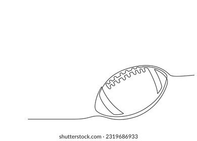 American football ball in single continuous line style. One line drawing of Rugby ball. Editable stroke drawing. American football logo. Game sports equipment in linear style. Scketch in linear style