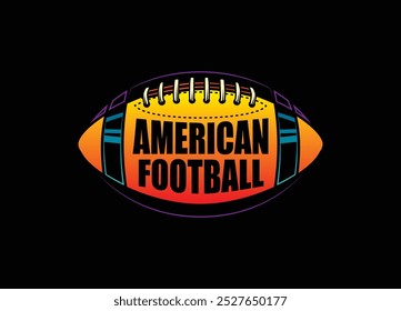 American football ball. Sports emblem. Original vector illustration in vintage style. T-shirt design. Hand drawn, not AI