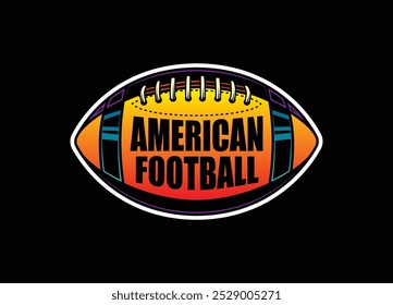 American football ball. Sports emblem. Original vector illustration in vintage style. T-shirt design. Hand drawn, not AI