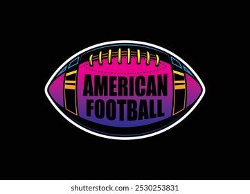 American football ball. Sports emblem. Original vector illustration in vintage style. T-shirt design.