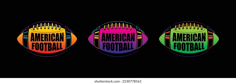 American football ball. Sports emblem. Original vector illustration in vintage style. T-shirt design. Hand drawn, not AI