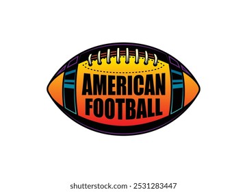 American football ball. Sports emblem. Original vector illustration in vintage style. T-shirt design. Hand drawn, not AI