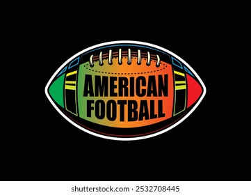 American football ball. Sports emblem. Original vector illustration in vintage style. T-shirt design. Hand drawn, not AI