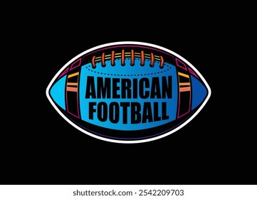 American football ball. Sports emblem. Original vector illustration in vintage style. T-shirt design. Hand drawn, not AI