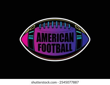 American football ball. Sports emblem. Original vector illustration in vintage style. T-shirt design. Hand drawn, not AI