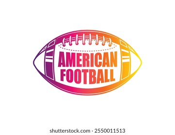 American football ball. Sports emblem. Original vector illustration in vintage style. T-shirt design. Hand drawn, not AI