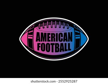 American football ball. Sports emblem. Original vector illustration in vintage style. T-shirt design. Hand drawn, not AI