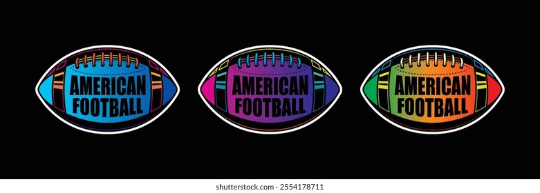 American football ball. Sports emblem. Original vector illustration in vintage style. T-shirt design. Hand drawn, not AI