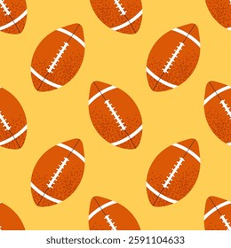 American football ball. For sports themes, outdoor games and team activity concepts. Seamless pattern for textile, wrapping paper, background.