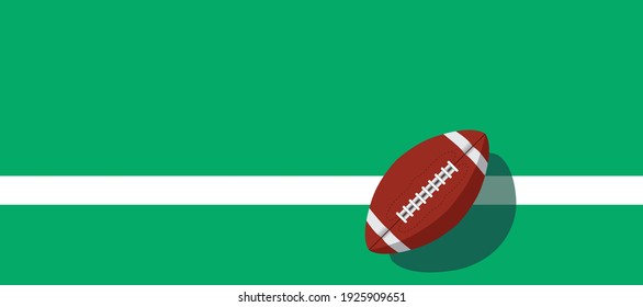 american football ball standing on white line.
