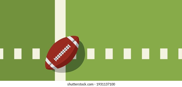 American Football Ball steht auf weißer Linie.